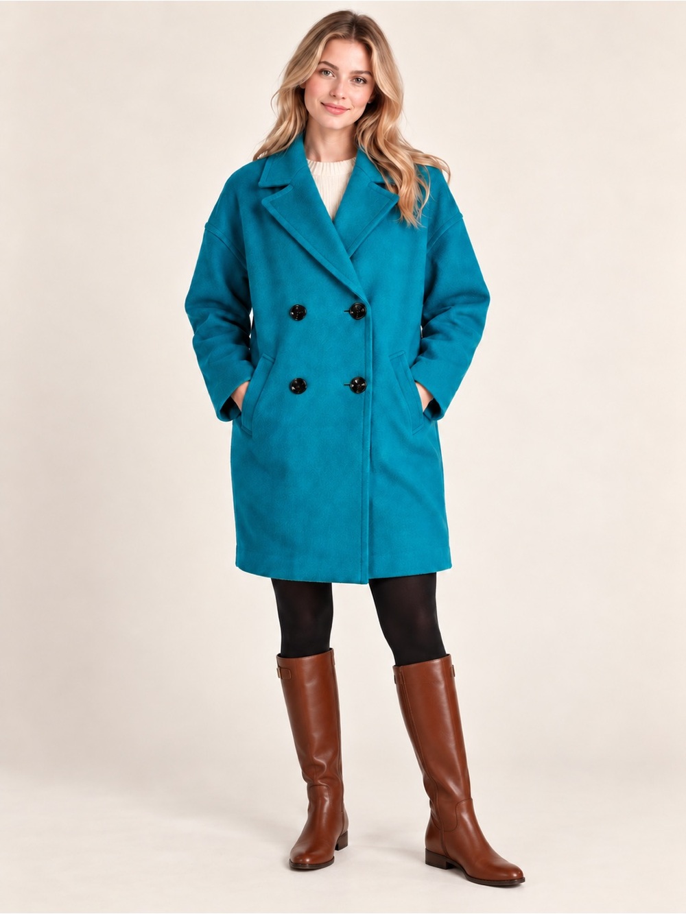 Milly of New York Teal Wool Blend Double Breasted Coat Size 12